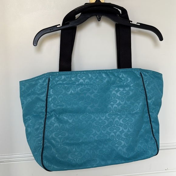 COACH Court Tote Bag Signature C Nylon Pebbled Leather With Patch Blue Black - Picture 7 of 16